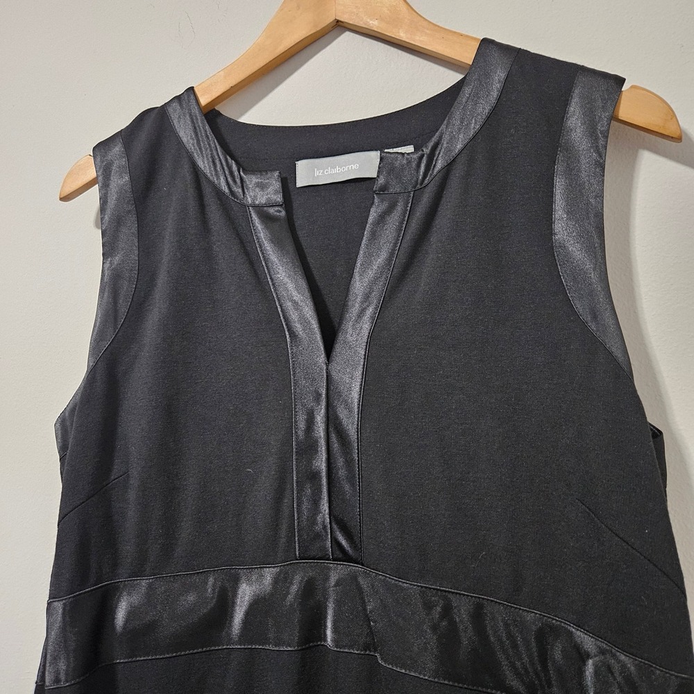Liz Claiborne Womens Black Sleeveless Sheath Dress Satin Trim Size 12 Ponte Knit - Picture 2 of 6